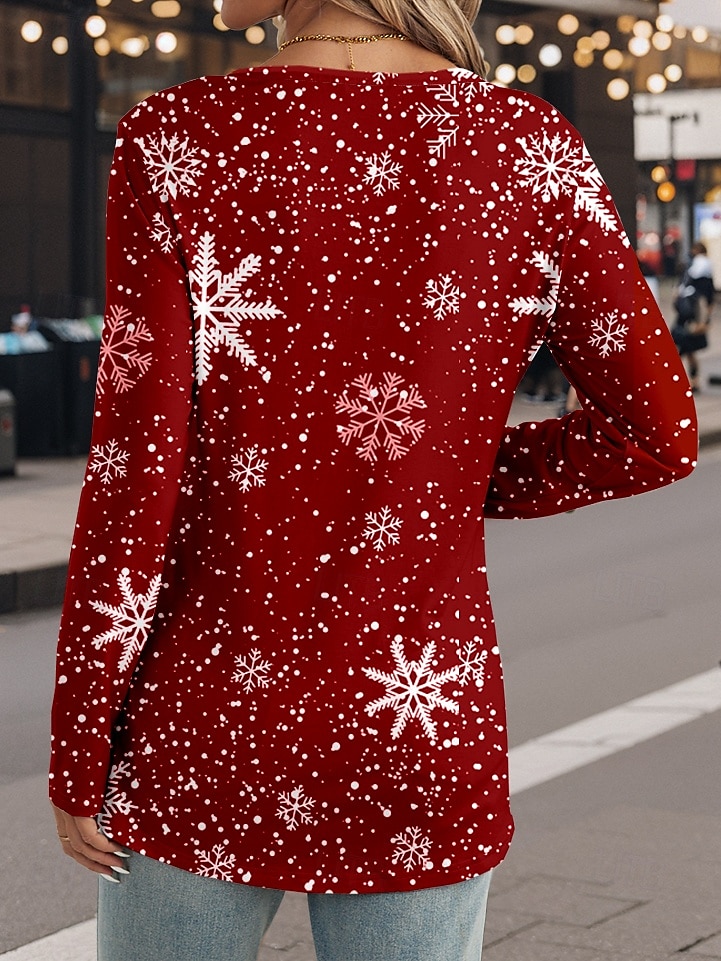 Damen T-Shirt Mode Modern Casual Print Langarm Normal Oberteile Rundhalsausschnitt Alltag Wochenende Wein Herbst Winter 2025 - $22.99 –P2
