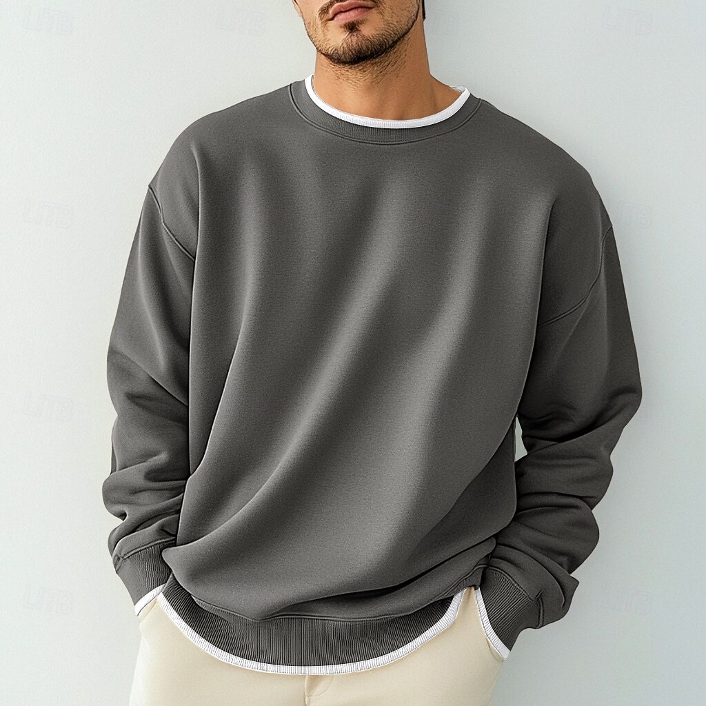 Men's T Shirt Oversized Shirt Tee Top Long Sleeve Shirt Long Sleeve Crew Neck Spring &  Fall Solid Color Daily Casual Street Style Fake two piece Rib Hem Outdoor Street Causal Black Gray Wine Top Tee 2025 - $16.49 –P1