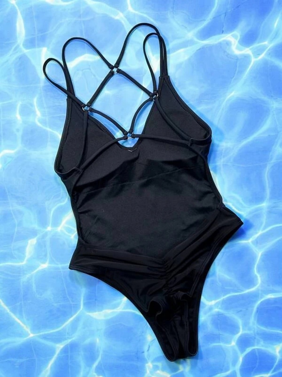 Dam Badkläder En bit Monokini Baddräkt Öppen rygg Magkontroll Hög midja Smal Semester Standkläder Ensfärgat V-hals Ärmlös Baddräkter 2025 - $25.99 –P2
