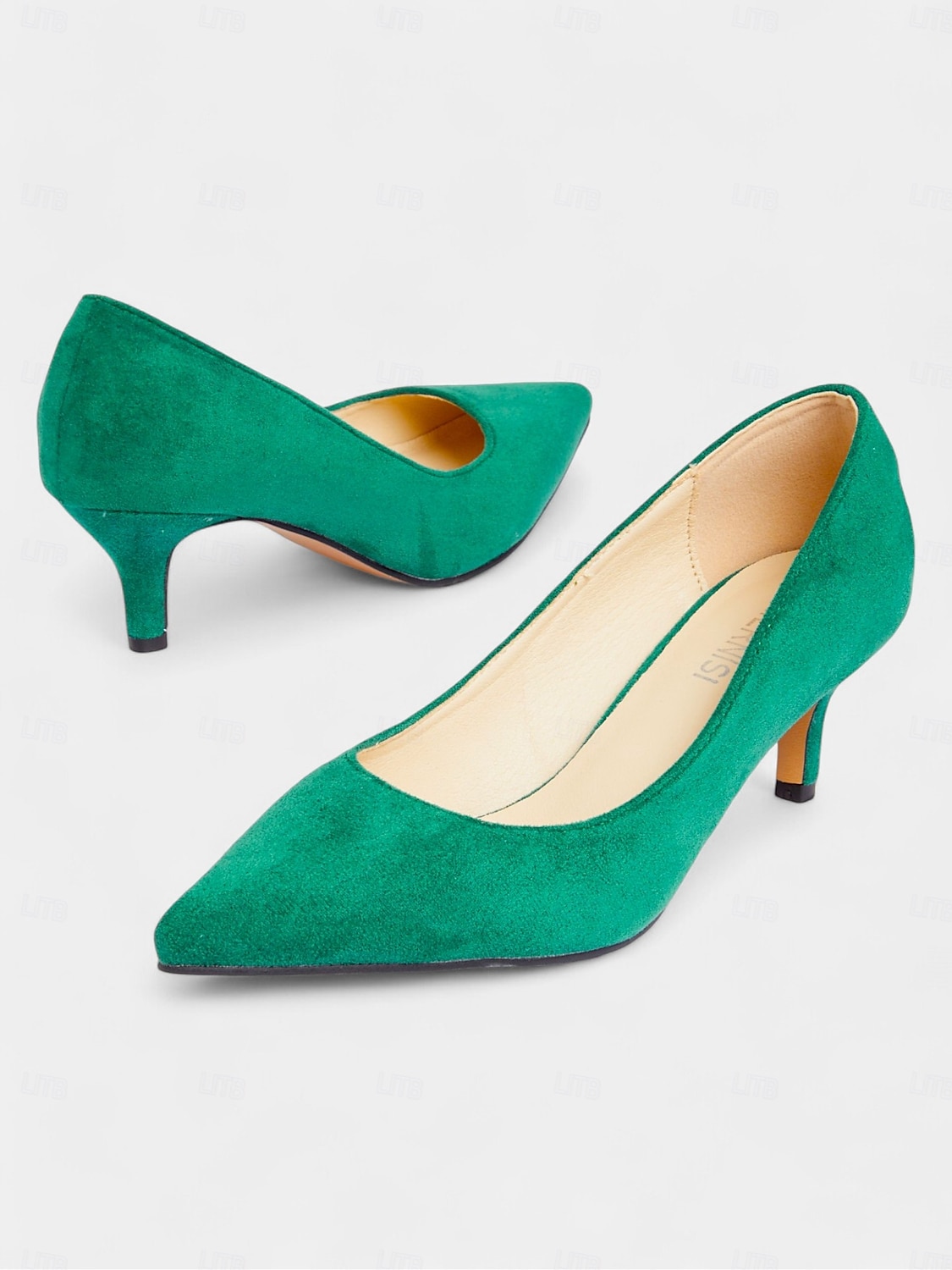 décolleté da donna in pelle scamosciata verde smeraldo con punta affilata e tacco a gattino – scarpe eleganti per l'ufficio o le feste del 2025 a $56.99 -P4