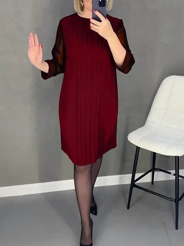 Damen Vintage-Kleid Minikleid Patchwork Gerafft Elegant Ausgefallene Rundhalsausschnitt Langarm Schwarz Rote Grün Farbe 2025 - $41.99 –P3