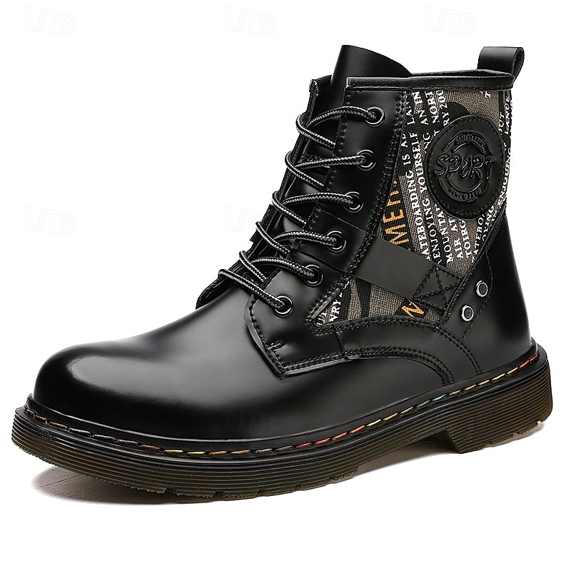 Botas de combate de piel sintética patentada para hombre: diseño con cordones de estilo militar con detalles de camuflaje, suela resistente para uso al aire libre y casual 2025 - $69.99 –P4