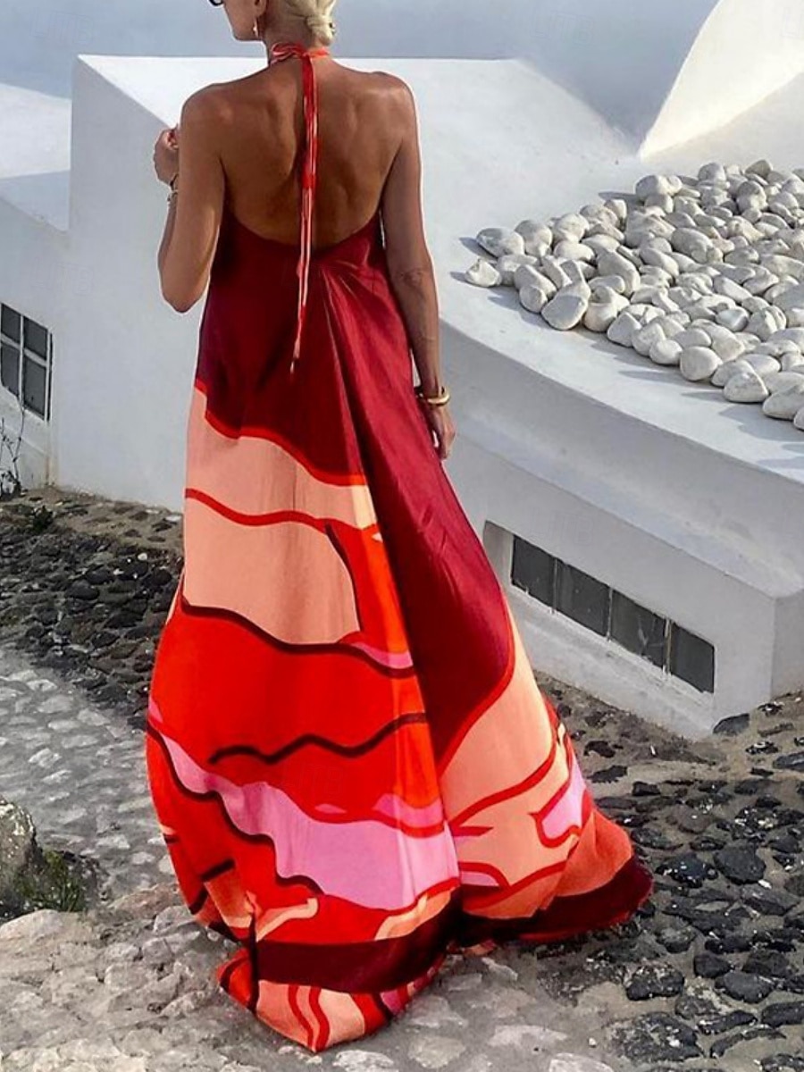 Damen Maxidress Casual kleid Schaukelkleid Brautkleider schlicht Täglich Regular Fit Farbblock Langarm Halfterhals Wein Sommer Frühling Herbst 2025 - $41.99 –P2