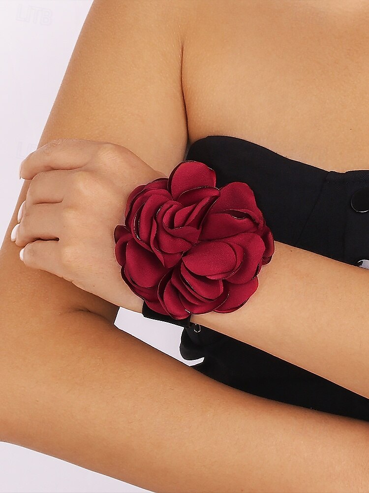 női elegáns fekete bársony choker nyaklánc bordó rózsa virág medállal – látványos virágos nyaklánc estére és különleges alkalmakra 2025 - $9.99 –P4