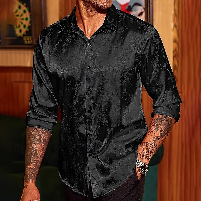 Herren Hemd Satinhemd Freizeithemd Knopfhemd Blumen Hochzeit Urlaub Rote Grün Beige Langarm Kragen Winter Frühling & Sommer Bekleidung 2025 - $28.99 –P5