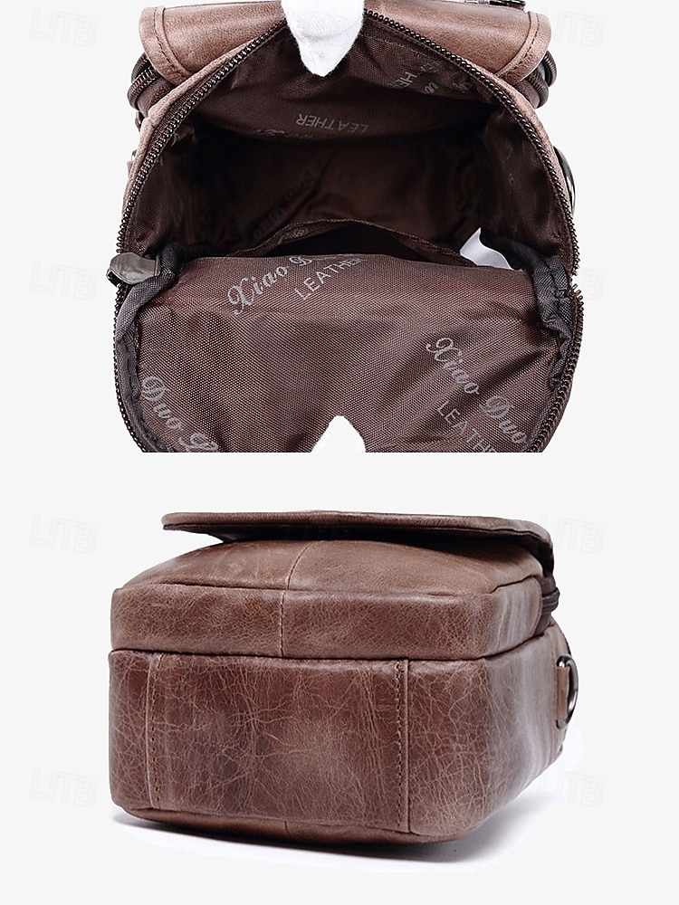 borsa a tracolla vintage in pelle marrone per uomo – borsa a tracolla compatta con scomparti con cerniera e tracolla regolabile per l'uso quotidiano del 2025 a $29.99 –P5