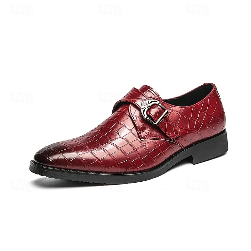 Men's Red Crocodile-Pattern Faux Leather Monk Strap Shoes – Sleek Formal Design with Metal Buckle for Weddings,Christmas and Business Attire 2025 - $46.99 –P6