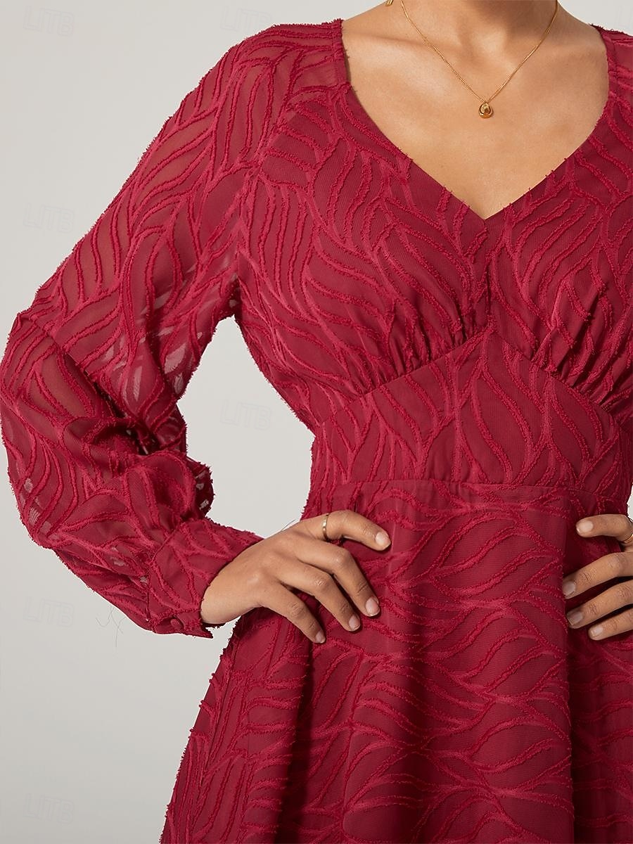 Damen Spitzenkleid Midikleid Hohe Taillenlinie Elegant Vintage V Ausschnitt Langarm Wein Farbe 2025 - GBP £46.33 –P6