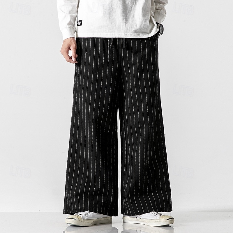 Voor heren Broek Vrijetijdsbroek Zak Trekkoord Recht been Streep Comfort Buiten Dagelijks Modieus Casual Donker Bruin Zwart Micro-elastisch 2025 - $42.99 –P8