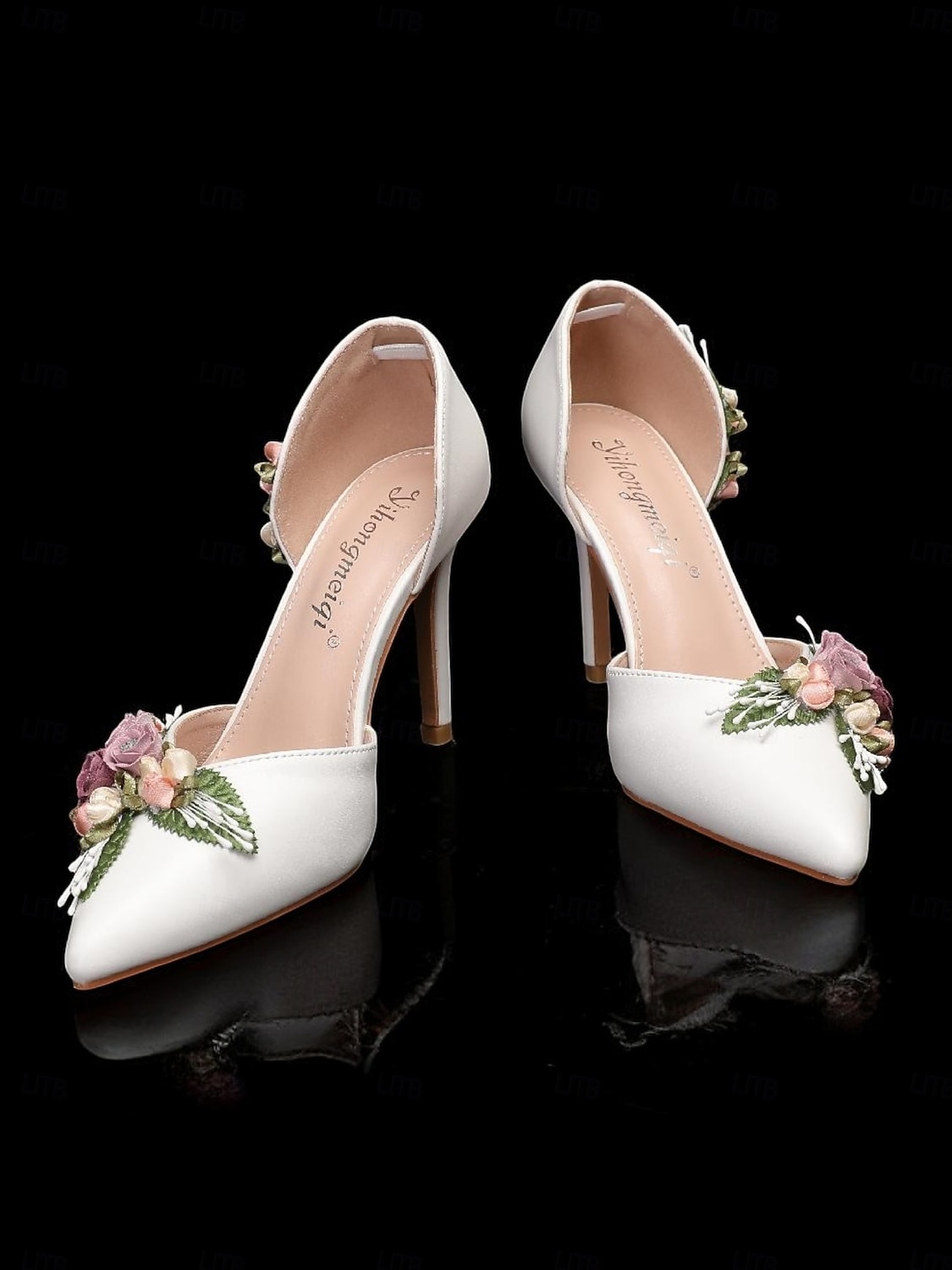 Women's White Bridal D'Orsay Stiletto Heels – Pointed Toe Wedding Pumps with 3D Floral Embellishment for Garden & Church Weddings 2026 - $59.99 –P11