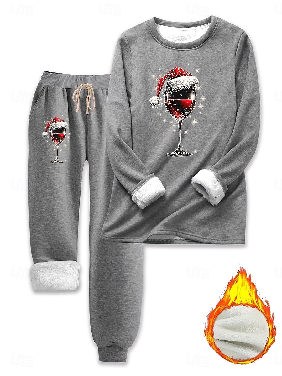 Vrouwen 2-delige sweatshirt dagelijkse print lange mouw crewneck casual zwart donkerroze grijs herfst winter 2025 - $43.99 –P5