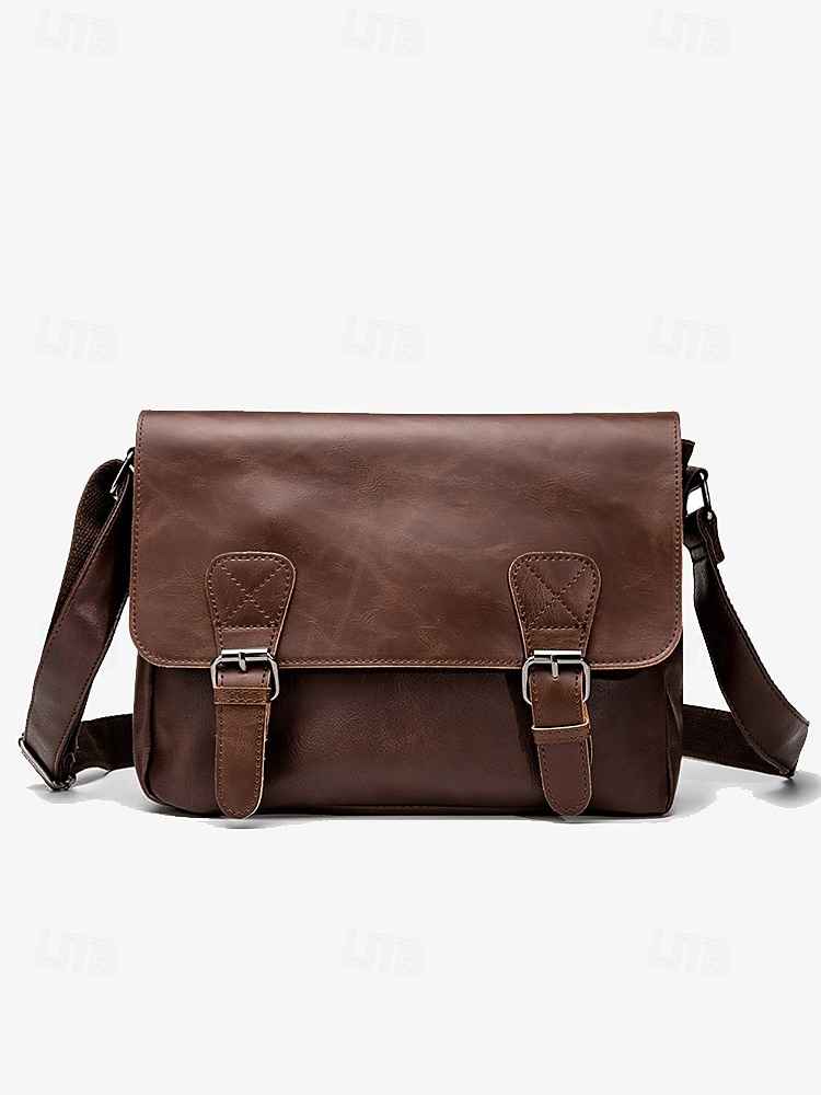 Bolso de mensajero vintage de piel sintética para hombre con correa ajustable: diseño duradero de dos tonos para uso laboral y casual 2025 - $29.99 –P11