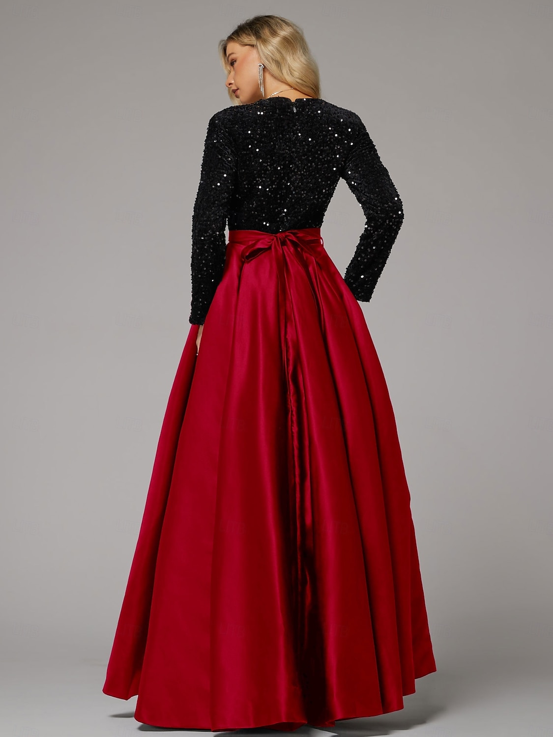 Ballkleid Abendkleid Elegantes Kleid Hochzeitsgast Geburtstag bodenlang langärmlig V-Ausschnitt Taschensatin mit Pailletten-Tasche 2025 - $180.99 –P9