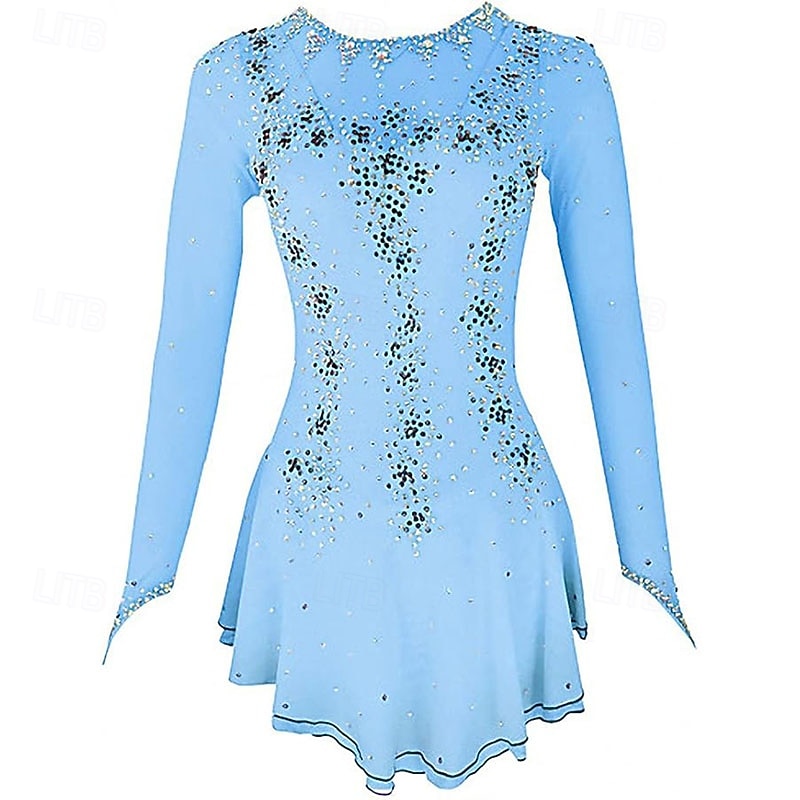 Figure Skating Dress Women's Girls' Ice Skating Dress Blue White Red High Elasticity Training Competition Skating Wear Classic Crystal / Rhinestone Long Sleeve Ice Skating Figure Skating 2026 - $165.99 –P1