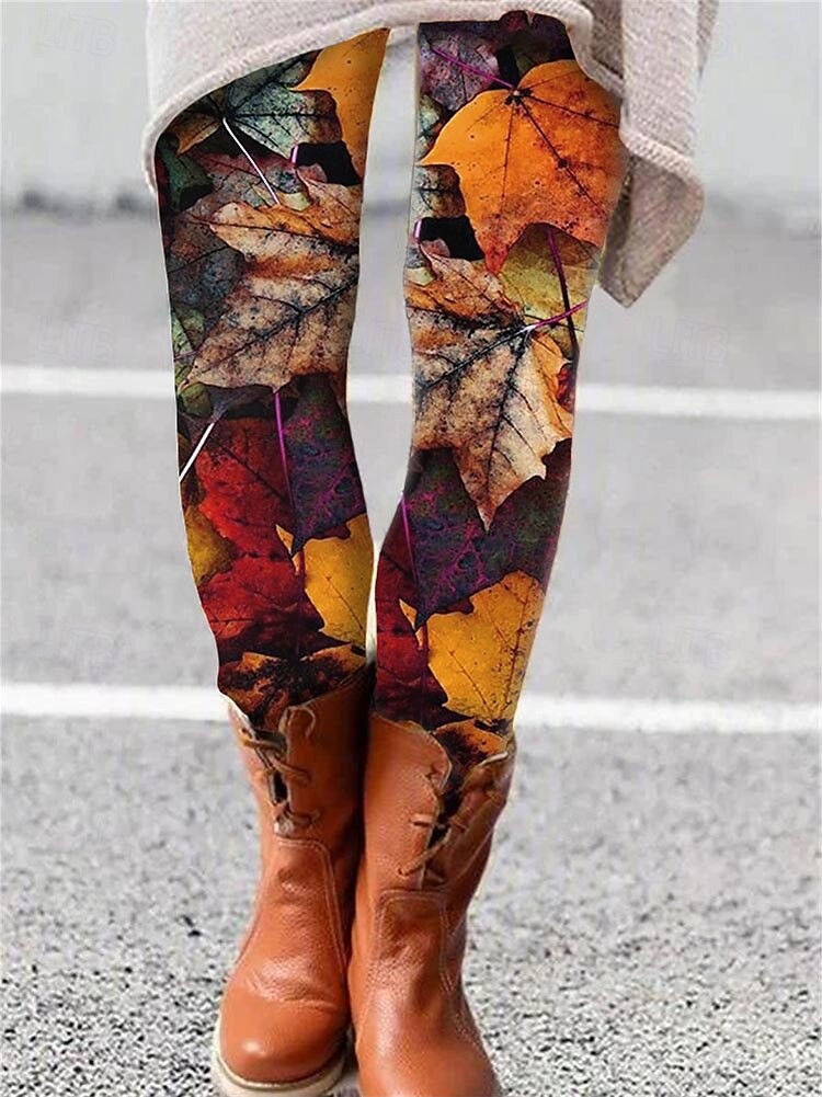 Women's Normal Tights Leggings Fashion Designer Tights Full Length Mid Waist Leaf Print Tummy Control Butt Lift Comfort High Elasticity Daily Black Green Black-White ArmyGreen Blue Skinny 2025 - $20.99 –P1