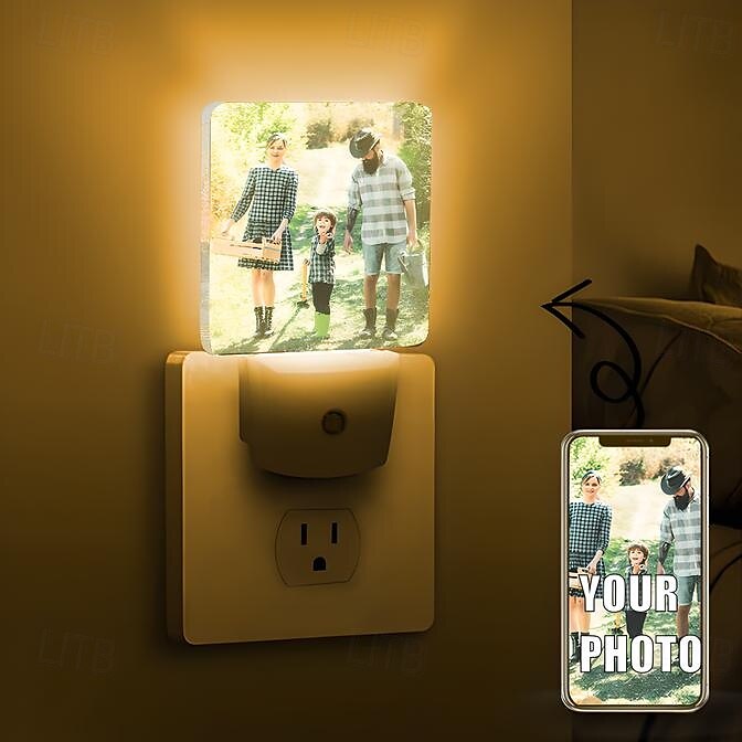 Personalisiertes, leuchtendes Foto-Nachtlicht mit Sensor, automatischer Dämmerungssensor, Valentinstags-Nachtlampe für die Familie, Valentinstag, Liebende, Schlafzimmer, Badezimmer, Flur 2025 - $18.99 –P1
