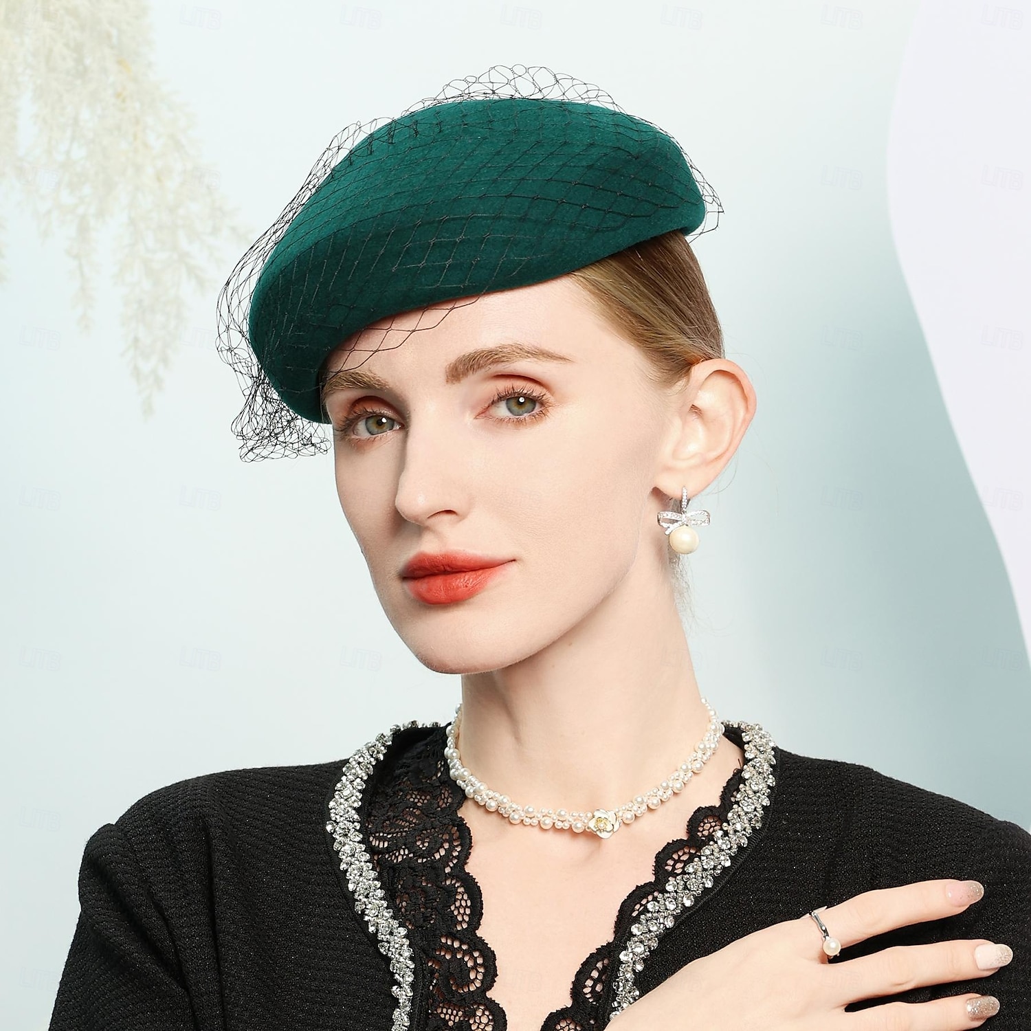 czapki 100% wełniany beret kapelusz melonik / kapelusz typu cloche wesele przyjęcie herbaciane eleganckie wesele z czystym kolorem tiulu nakrycie głowy 2025 - $35.99 –P4