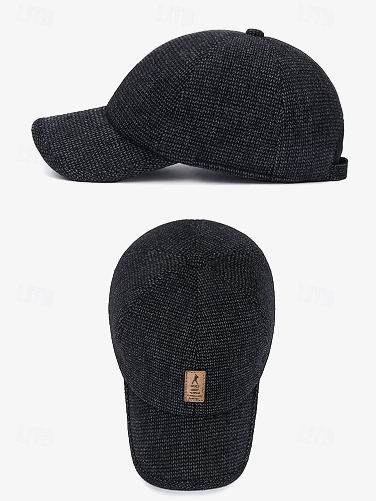 boné de beisebol de lã de inverno masculino com protetores de orelha – chapéu com padrão espinha de peixe quente e estiloso, disponível em cinza, cinza escuro e marrom, perfeito para atividades ao ar livre em climas frios de 2025 por $11.99 –P7