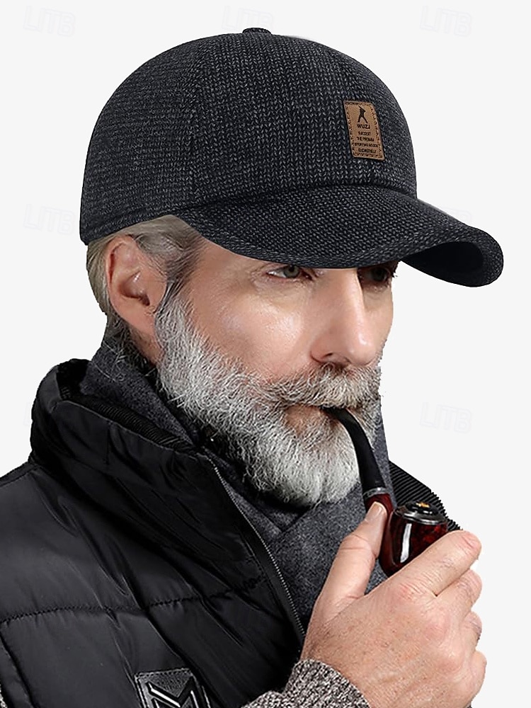 boné de beisebol de lã de inverno masculino com protetores de orelha – chapéu com padrão espinha de peixe quente e estiloso, disponível em cinza, cinza escuro e marrom, perfeito para atividades ao ar livre em climas frios de 2025 por $11.99 –P2