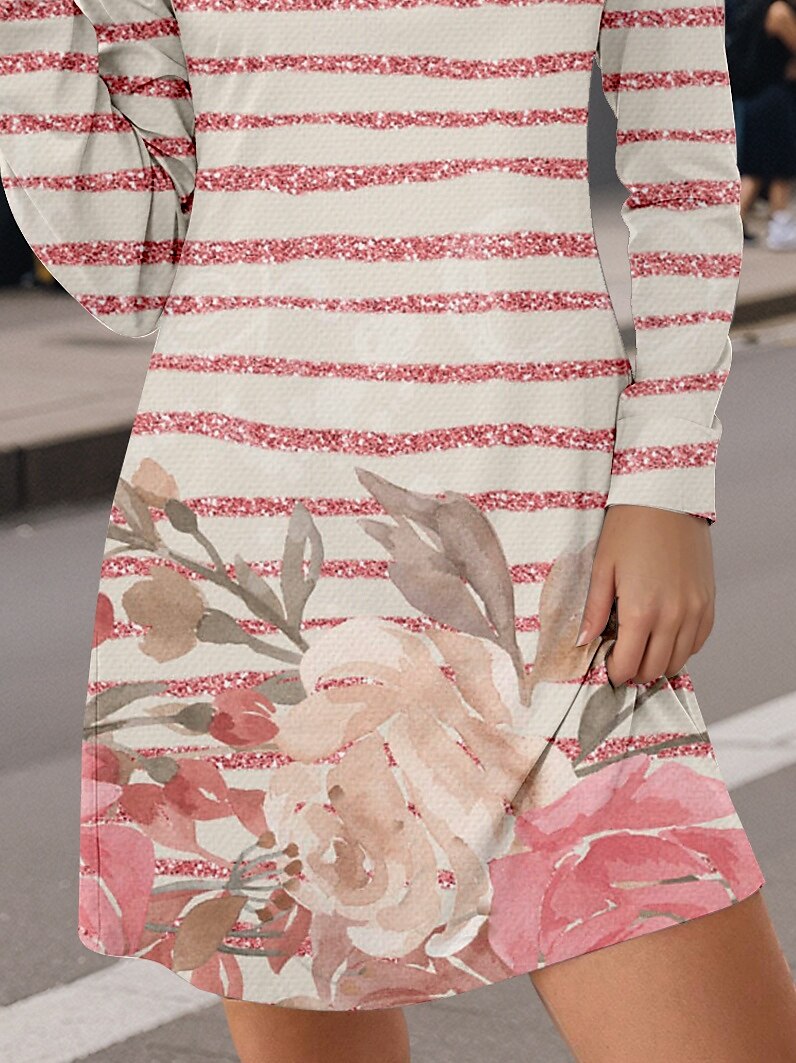 Femme Mini robe Robe casual Mini-robe Robe t-shirt Robe d'été Décontractées Vacances Plein Air Casual Standard Floral marinière Col Ras du Cou Rose Claire Automne Hiver de 2025 ? $23.99 –P3