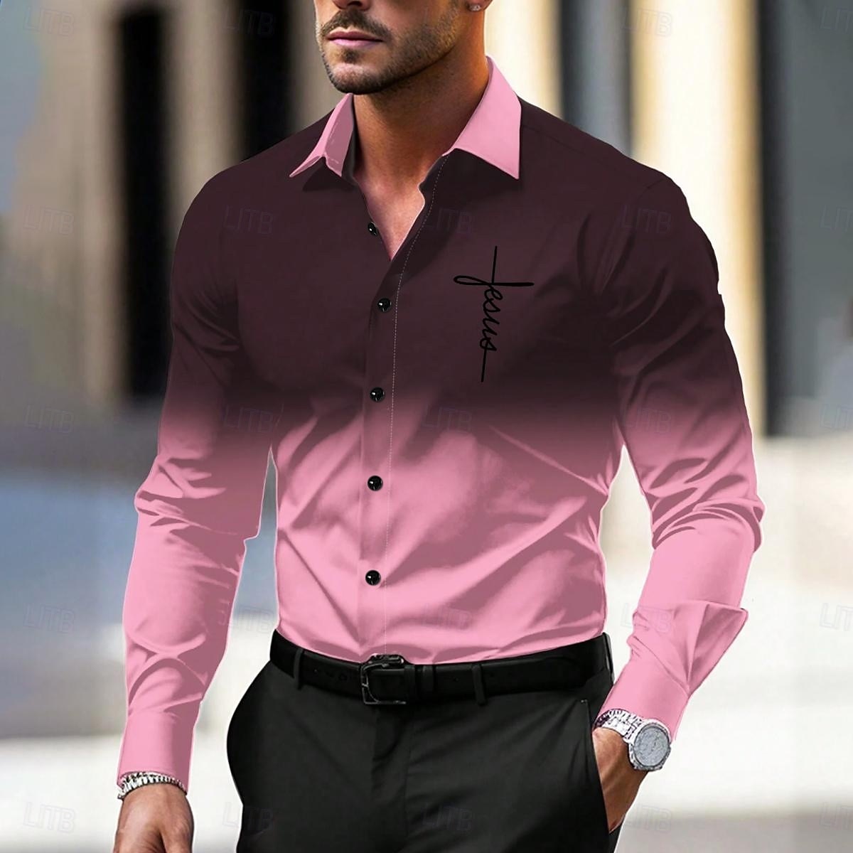 Per uomo Camicie Camicia con bottoni Camicie stampate Formale Giornaliero Lilla Rosa Rosso Blu Manica lunga Collo ripiegabile Autunno Inverno Abbigliamento Stampa del 2025 a $25.99 –P5