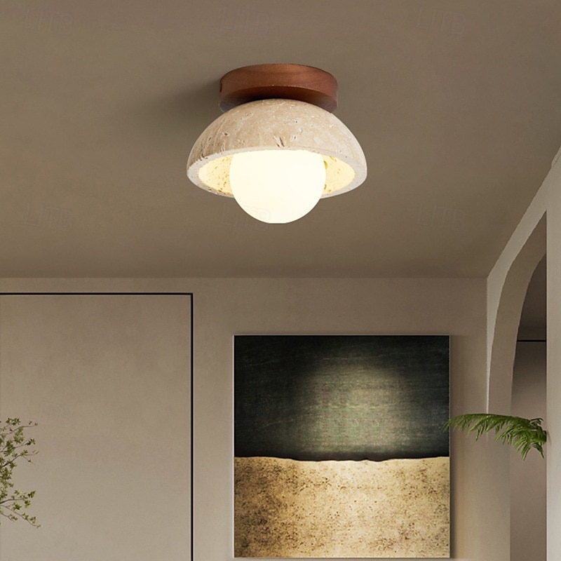 mitten av århundradet modern hall takljus vit mjölkskärm liten marmor natursten tak ljus trä vintage bondgård nära taklampa för badrum kök korridor entré 15cm 110-240v 2025 - $109.99 –P2