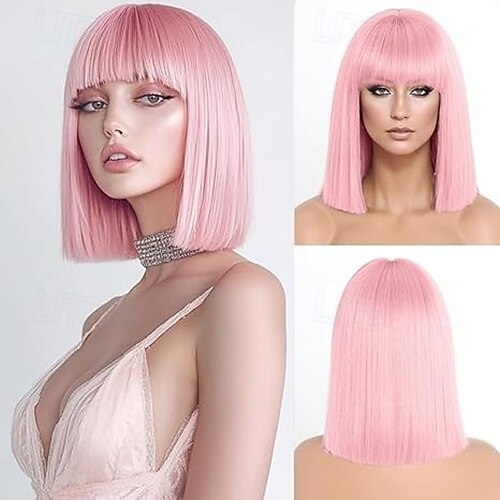 rövid bob paróka frufruval rövid egyenes bob paróka nőknek természetes megjelenésű cosplay napi parti paróka 2025 - $18.49 –P2