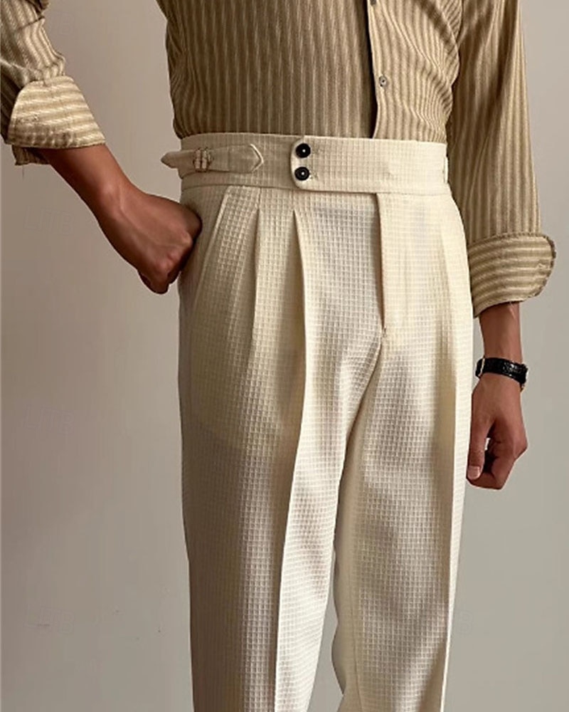Herren Waffel Abschlußfeier Anzughose Neapel Hosen Hose Knöpfe Tasche Einfarbig Komfort Formell Party Arbeit Mode Klassicher Stil Schwarz Weiß Mikroelastisch 2025 - $27.99 –P2