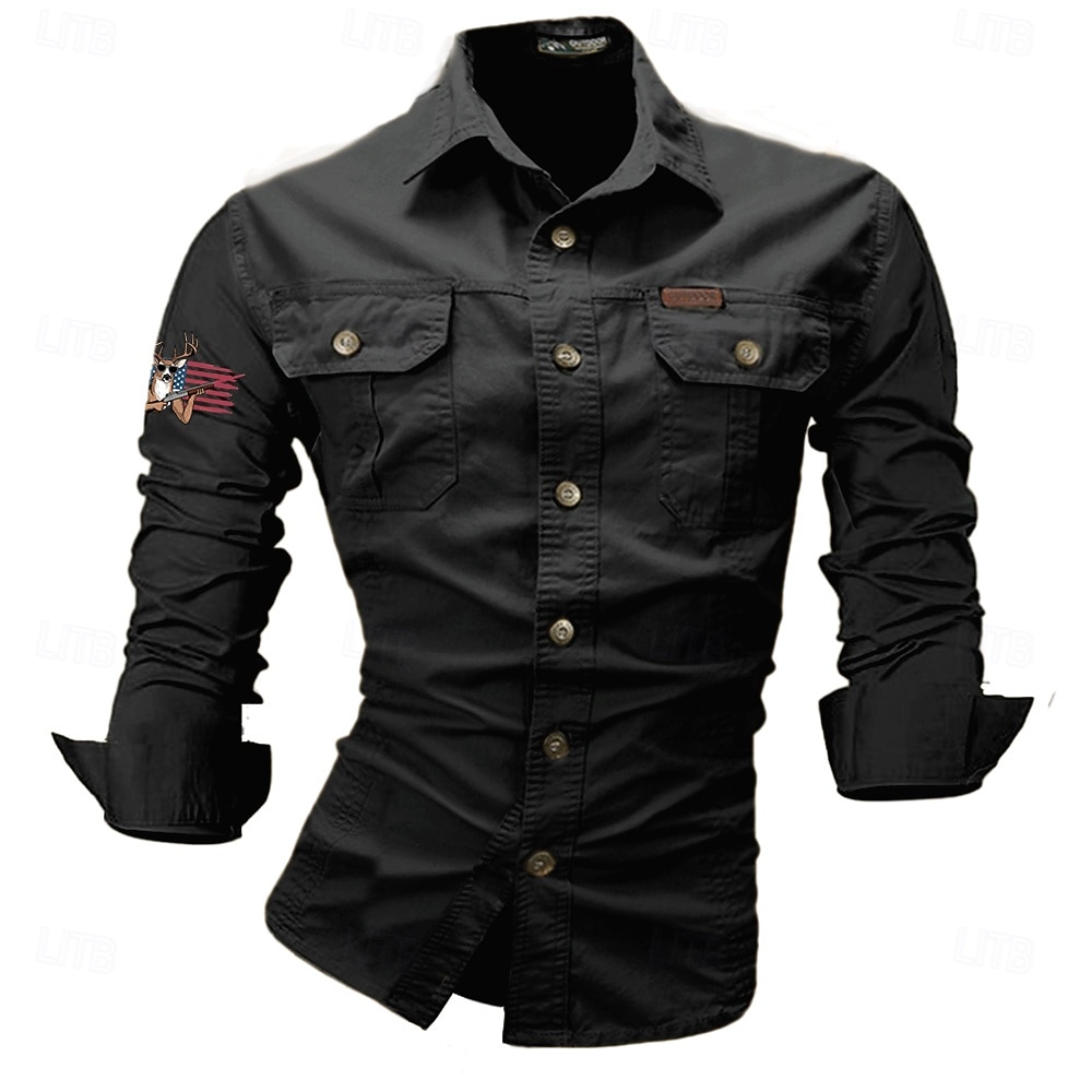 Homme Drapeau Américain Cerf Chemise de travail Chemise Western Chemise Cargo manche longue Western Occasionnel Sport & Loisir Sortir Chasse Hiver Printemps & Automne Col Rabattu Imprimé Noir Blanche de 2026 ? $29.99 –P4