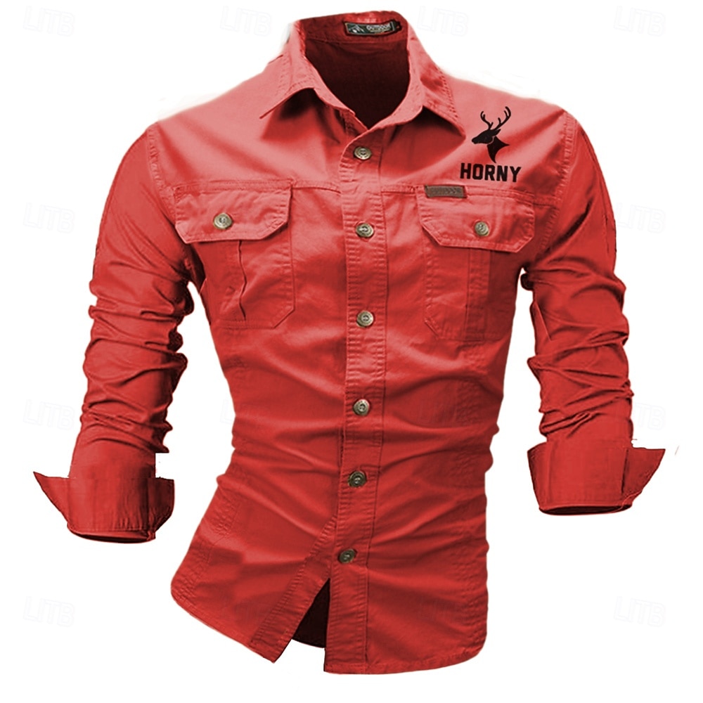 Per uomo Renna Cervo Camicia da lavoro Camicia Western Camicia cargo Manica Lunga Western Casual Uscire Caccia Primavera Autunno Collo ripiegato Stampato Nero Bianco Verde militare Rosso Blu del 2026 a $29.99 –P7