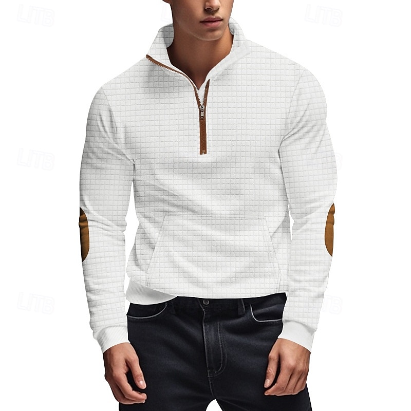 Per uomo Maglia Felpa con zip corta Nero Bianco Blu marino Grigio chiaro Grigio scuro Mezza zip Blocco di colori Tasca Frontale Testurizzato Sport & Outdoor Quotidiano Ferie Poliestere Streetwear del 2025 a $28.99 –P14