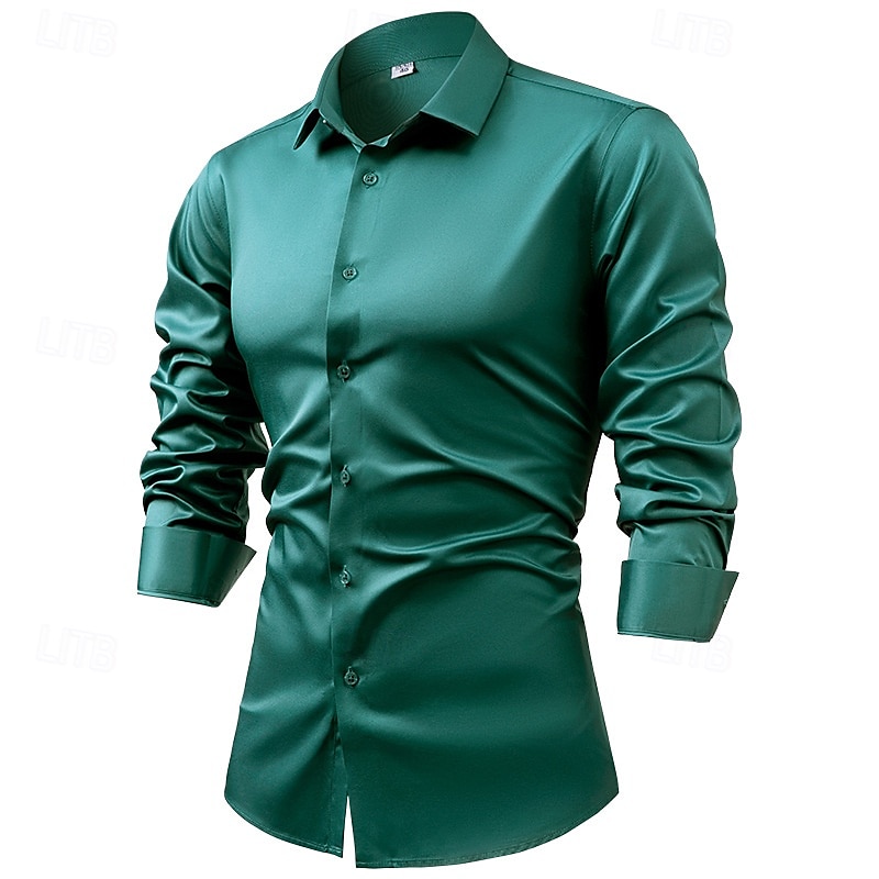 Miesten Paita Satiini paita Rento paita Button Up paita Tavallinen Häät Loma Musta Rubiini Kuninkaallinen sininen Apila Pitkähihainen Kaulus Syksy Kevät kesä Vaatetus 2025 - $27.99 –P5