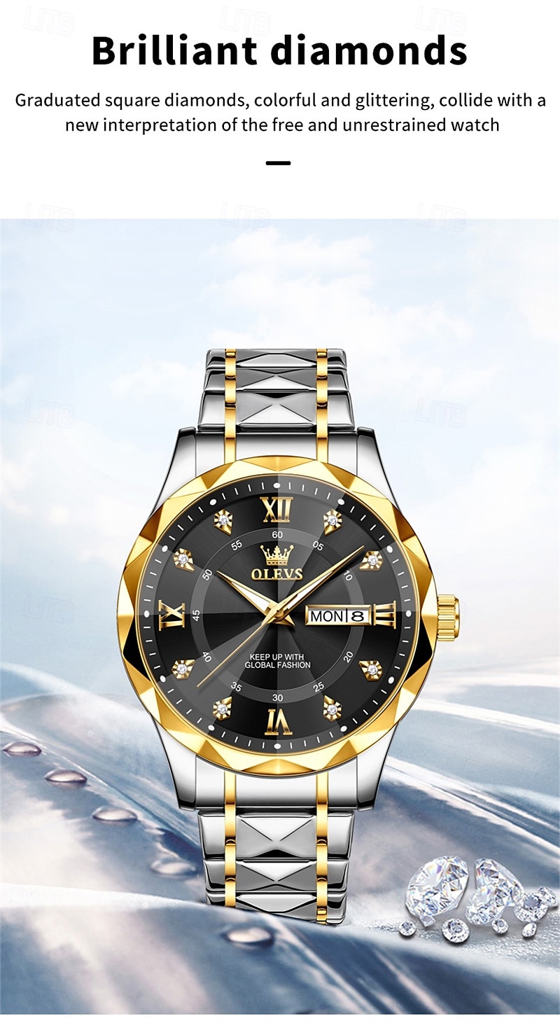 New Olevs Brand Men'S Luminous Commercial Business Steel Belt Watch Calendar Week Display Fashion Trend Waterproof Simple Leisure Quartz Watch Diamond-Shaped Mirror Sports Watch 2026 - $38.99 –P2