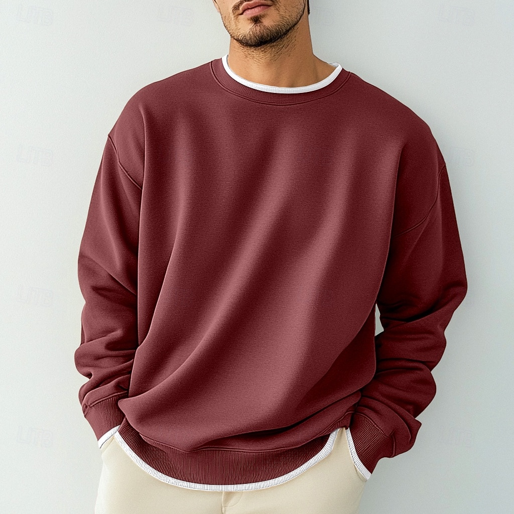 Men's T Shirt Oversized Shirt Tee Top Long Sleeve Shirt Long Sleeve Crew Neck Spring &  Fall Solid Color Daily Casual Street Style Fake two piece Rib Hem Outdoor Street Causal Black Gray Wine Top Tee 2025 - $16.49 –P7