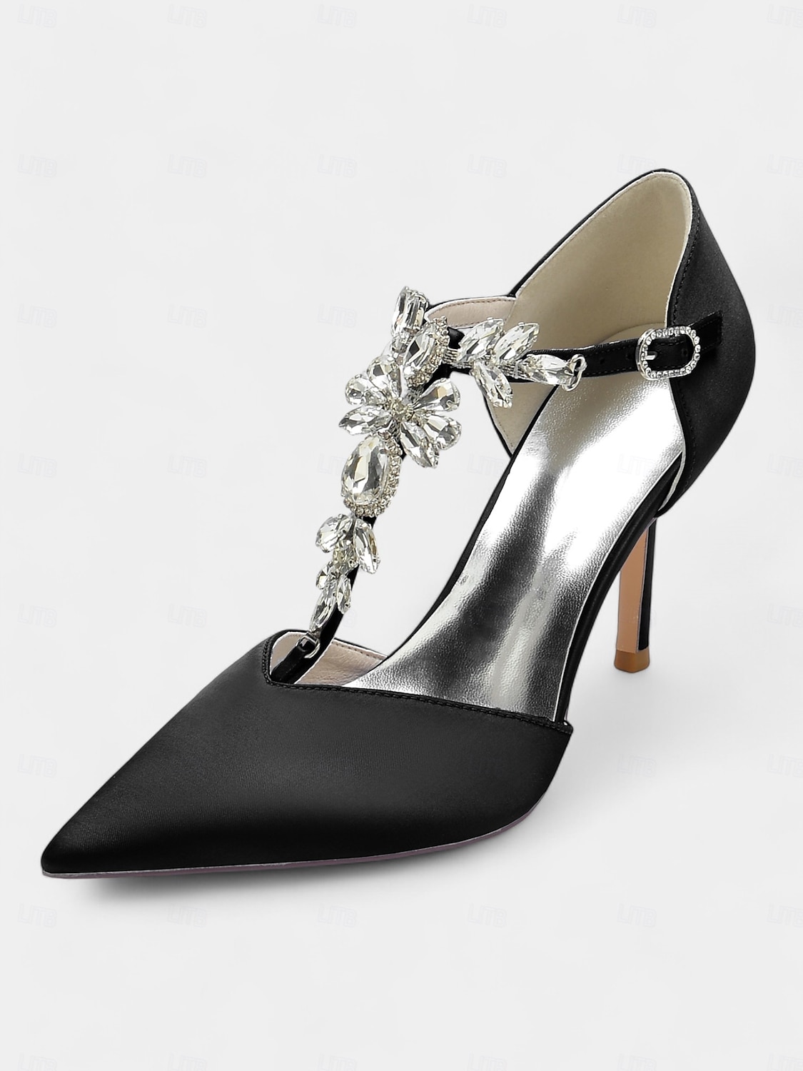 Escarpins à brides en satin bleu marine pour femmes – chaussures de cocktail à bout pointu avec ornements en cristal pour mariages et soirées de 2025 ? $64.99 –P13