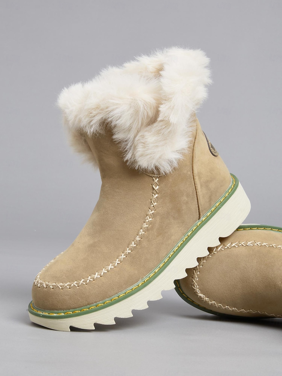 Botas femininas de inverno com forro de pele sintética bege – calor aconchegante com sola antiderrapante para estilo em climas frios de 2025 por $42.99 –P6
