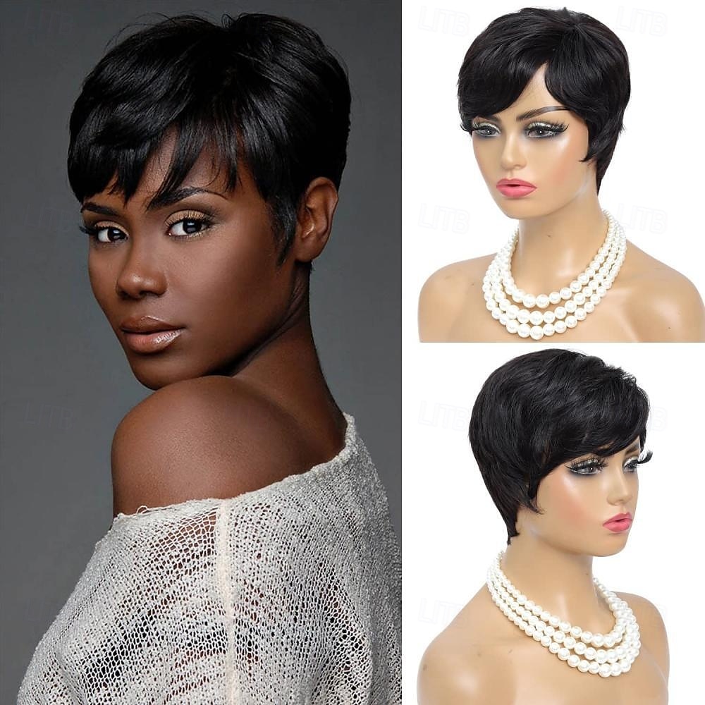 parrucca pixie cut per donne nere parrucche corte per capelli umani senza pizzo frontale parrucche corte a strati con frangia per l'uso quotidiano colore naturale del 2025 a $48.99 –P3