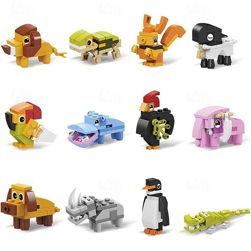 12 v 1 mini stavebnice zvířátek sada kostek na kostky pro děti do zoo z říše zvířat 2025 - $53.99 –P4