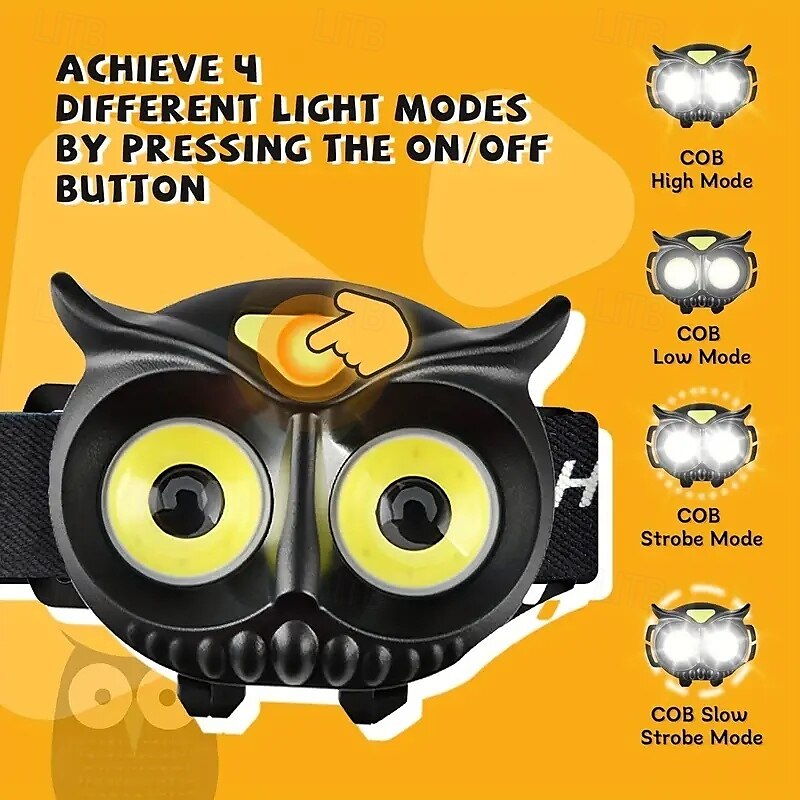 Owl Headlight Strong LED Mini Portable Induction Headlight AAA Battery for Outdoor Camping & Fishing, with COB Warning Light 2025 - $13.49 –P5
