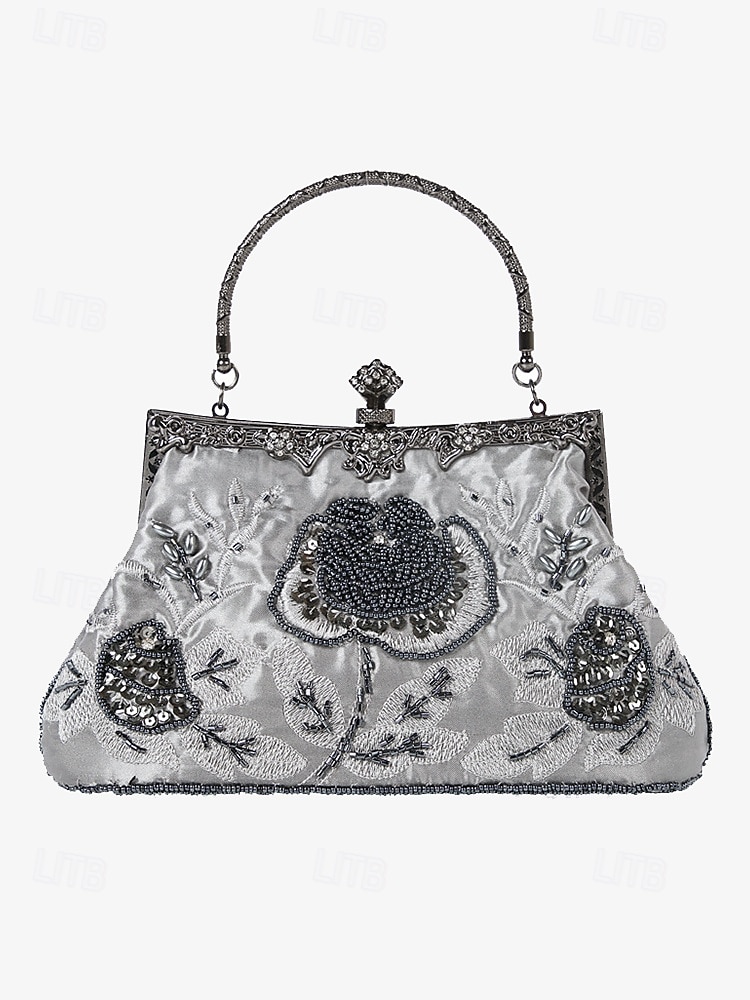 Women's Vintage Green Velvet Handbag with Beaded Floral Embroidery and Metal Frame – Elegant Evening Bag 2025 - $59.99 –P8