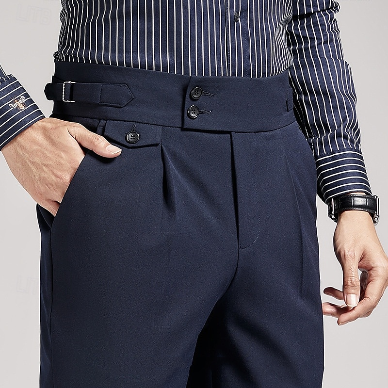 Men's Graduation Dress Pants Trousers Chinos Buttons Pocket Solid Color Comfort Formal Party Work Fashion Classic Style Black Navy Blue Micro-elastic 2026 - $49.99 –P5