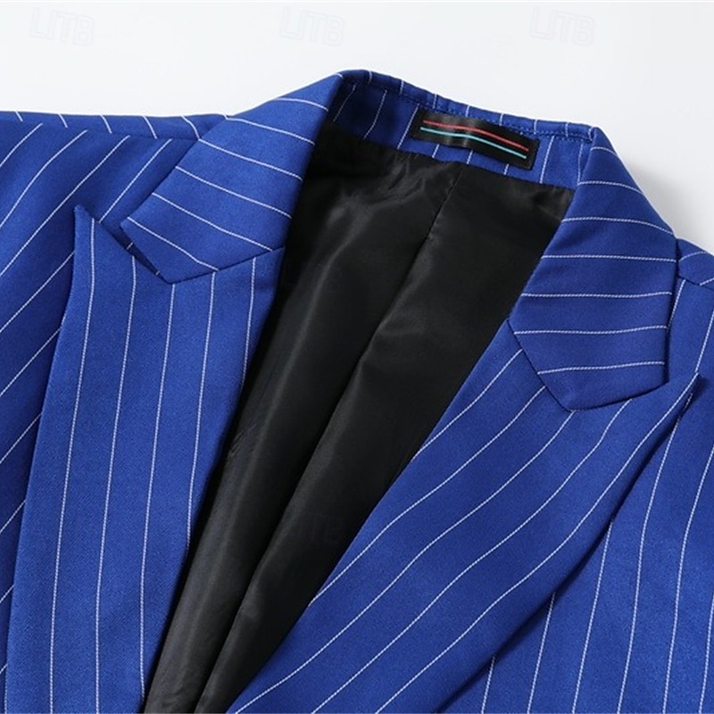 Hombre chaqueta Negocio Fiesta de Cóctel Fiesta de Boda Moda Casual Primavera & Otoño Poliéster Rayas Bolsillo Botones Cómodo Botonadura Doble Chaqueta de sport Azul Piscina Morado Naranja 2026 - $62.99 –P8