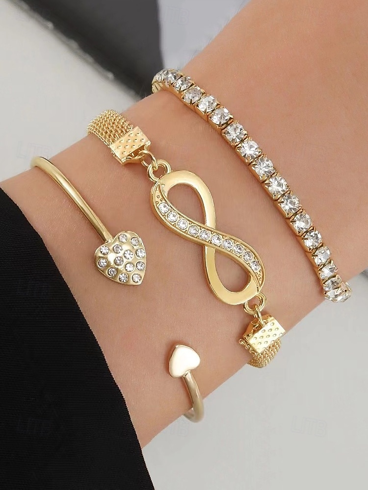Gold Rhinestone Bracelet Set with Heart and Infinity Charms – Elegant Jewelry for Women, Perfect for Parties and Gifting 2025 - $8.99 –P1
