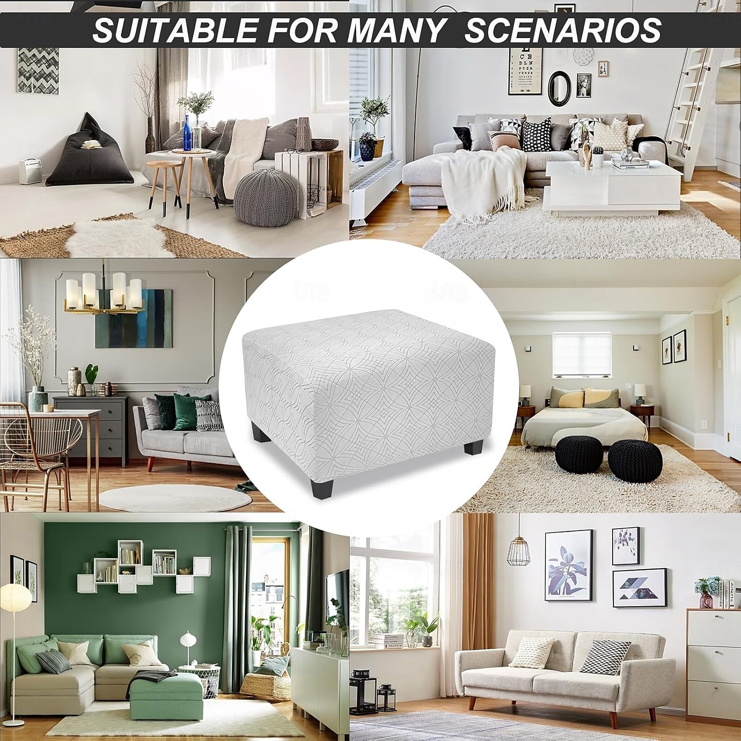 Copri pouf quadrato, copri pouf spesso ed elastico di grandi dimensioni per pouf quadrati di grandi dimensioni, copri mobili extra large e copri poggiapiedi per l'arredamento del soggiorno del 2025 a $12.49 –P4