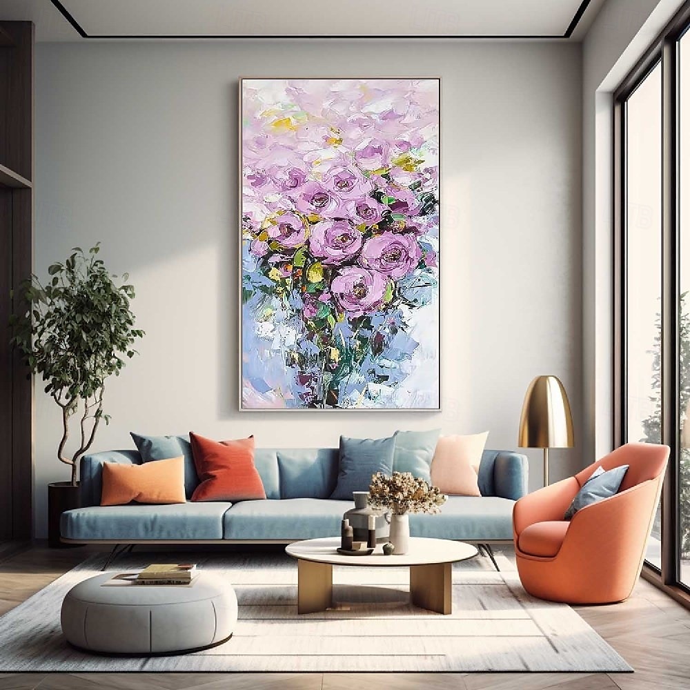 handgjord handmålad oljemålning vägg purole blomma landskapsmålning heminredning färgglad blommig oljemålning på duk stor väggkonst abstrakt 3d blomma konst boho vägg dekor anpassad målning 2025 - $75.99 –P7