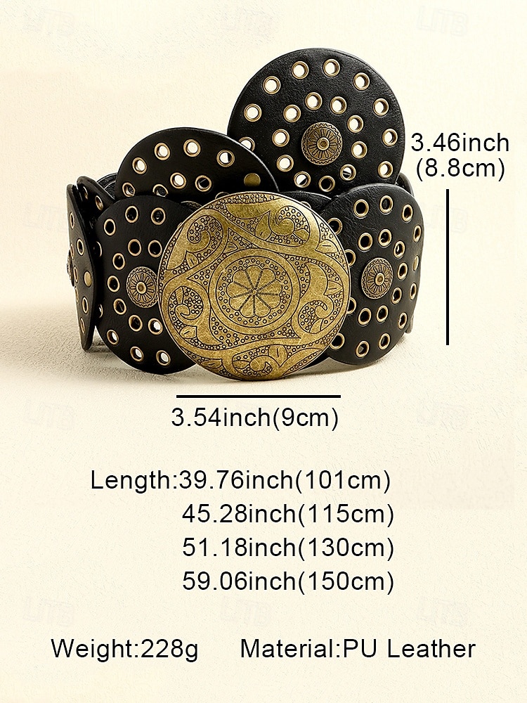 Women's Brown Faux Leather Belt with Perforated Circles and Intricate Metal Buckle - Bohemian Chic Fashion Accessory 2025 - $18.99 –P9