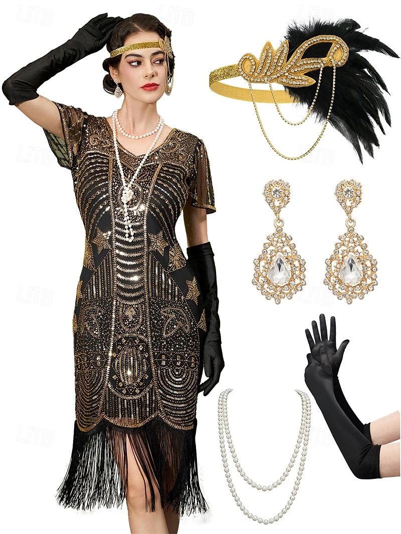 Retró Ordító 20-as évek 1920-as évek Déli Flapper ruha Felszerelések Koktélruha A nagy Gatsby Flapper lány Esküvői Vendég Flitter Rojt Női Farsangi jelmez 7 db Karácsony Mindszentek napja Farsang 2025 - $54.99 –P1