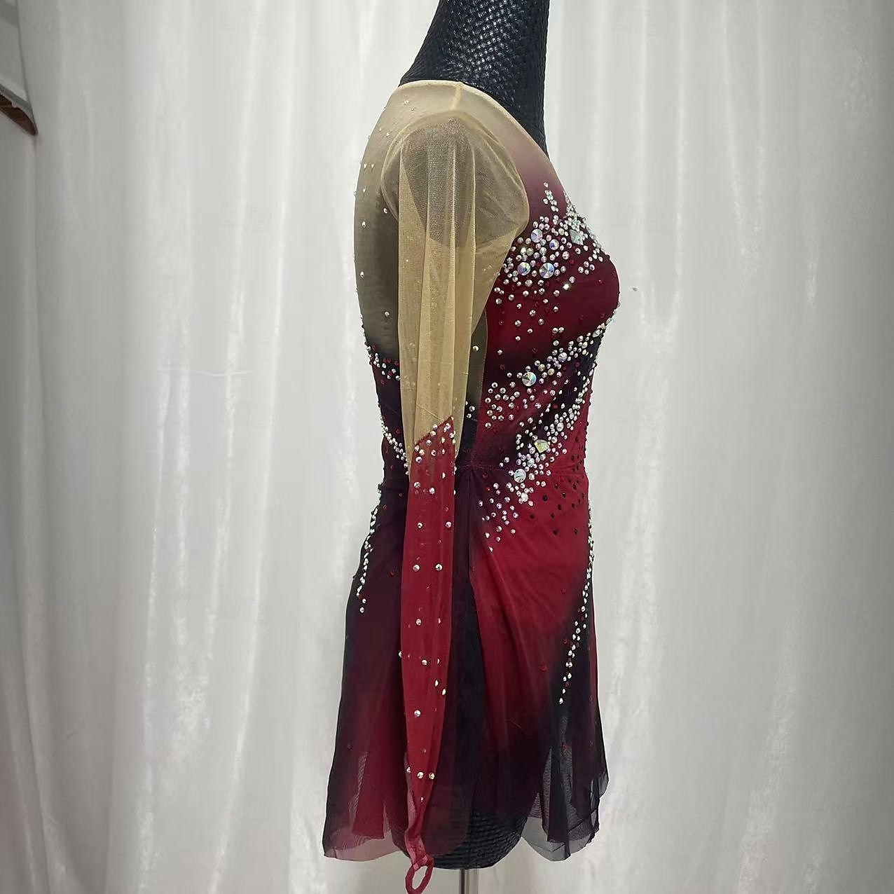 Figure skating costumes for adults and children customized red spandex mesh grading performance costumes competition training rhinestone women's skirts performance costumes 2025 - $249.69 –P8