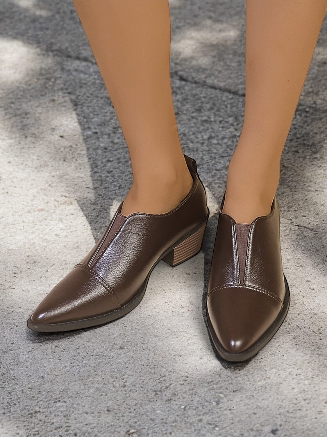 braune Slipper aus Kunstleder mit flachem Blockabsatz – bequemes und stylisches Büro-Schuhwerk für Damen 2025 - $29.99 –P7