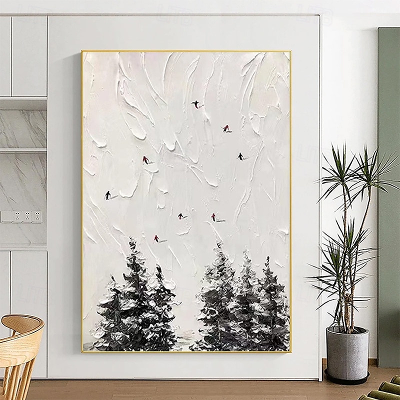 handgemaltes 3D weißes Schneefeld Skifahren Leinwand Handgemälde Original Skifahrer Geschenk personalisiertes Winter Dekor strukturiertes Messergemälde Skikunst weißer Kiefernrahmen fertig zum 2025 - $141.99 –P5